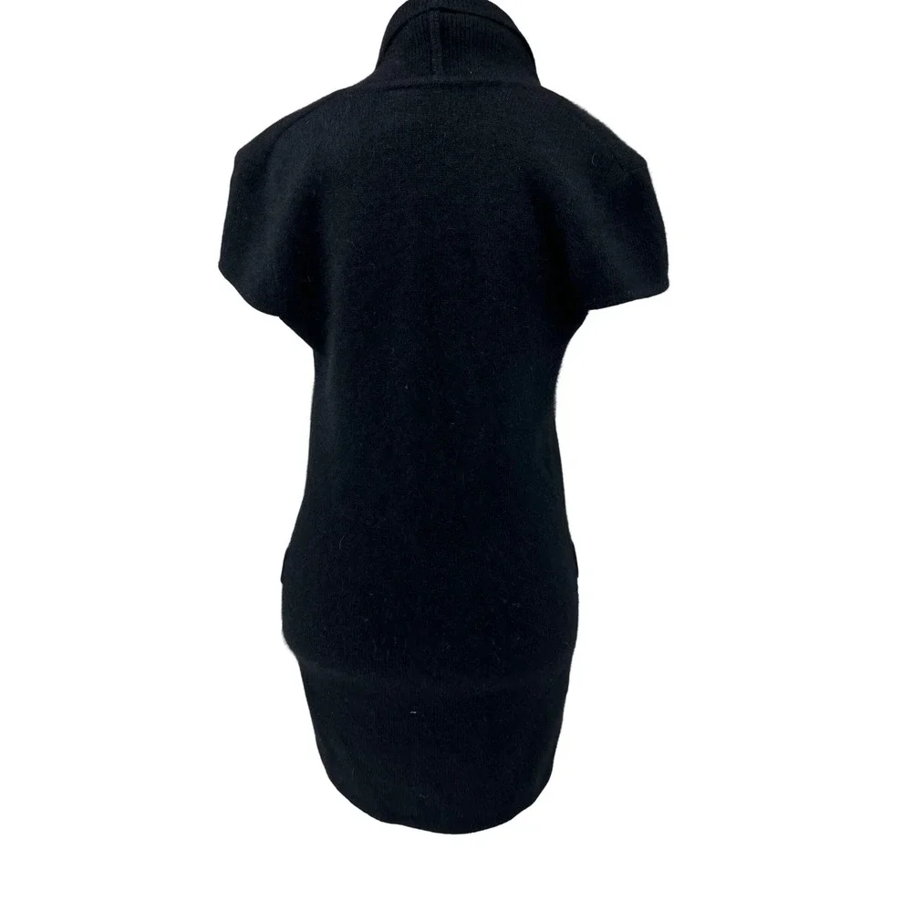 Black Angora‎ Lambswool Blend Shawl Collar Short Sleeve Cardigan RN 59478 Large